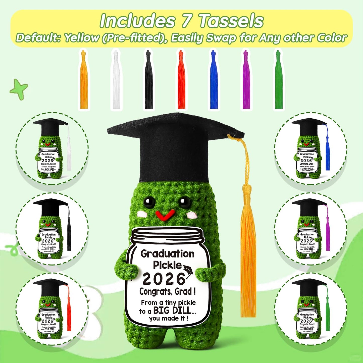 MAMAGIFTREE Graduation Gifts Graduation Decorations 2026 Pickle Funny Handmade Crochet Grad Gifts for Him Her Graduation Cards- Cute Congrats Class High School College Congrats Grad Sign
