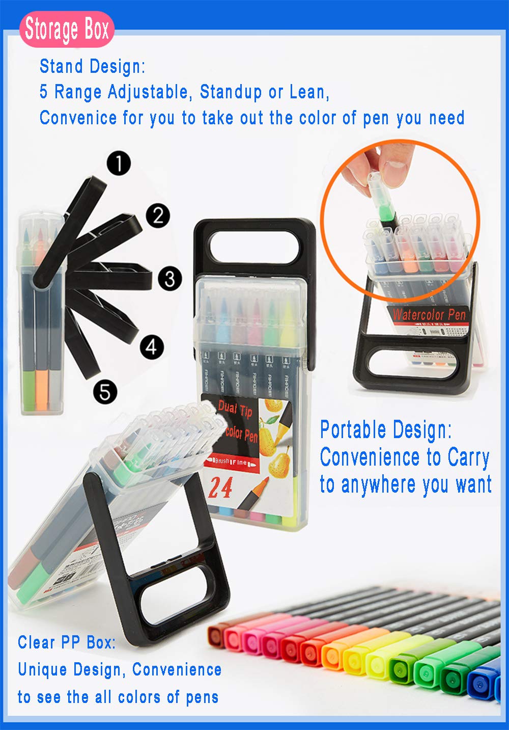 Kekelele Dual Tip Markers for Kids, Washable Set, Art with Stand Portable Box, Gift For Kids (24 Colours)