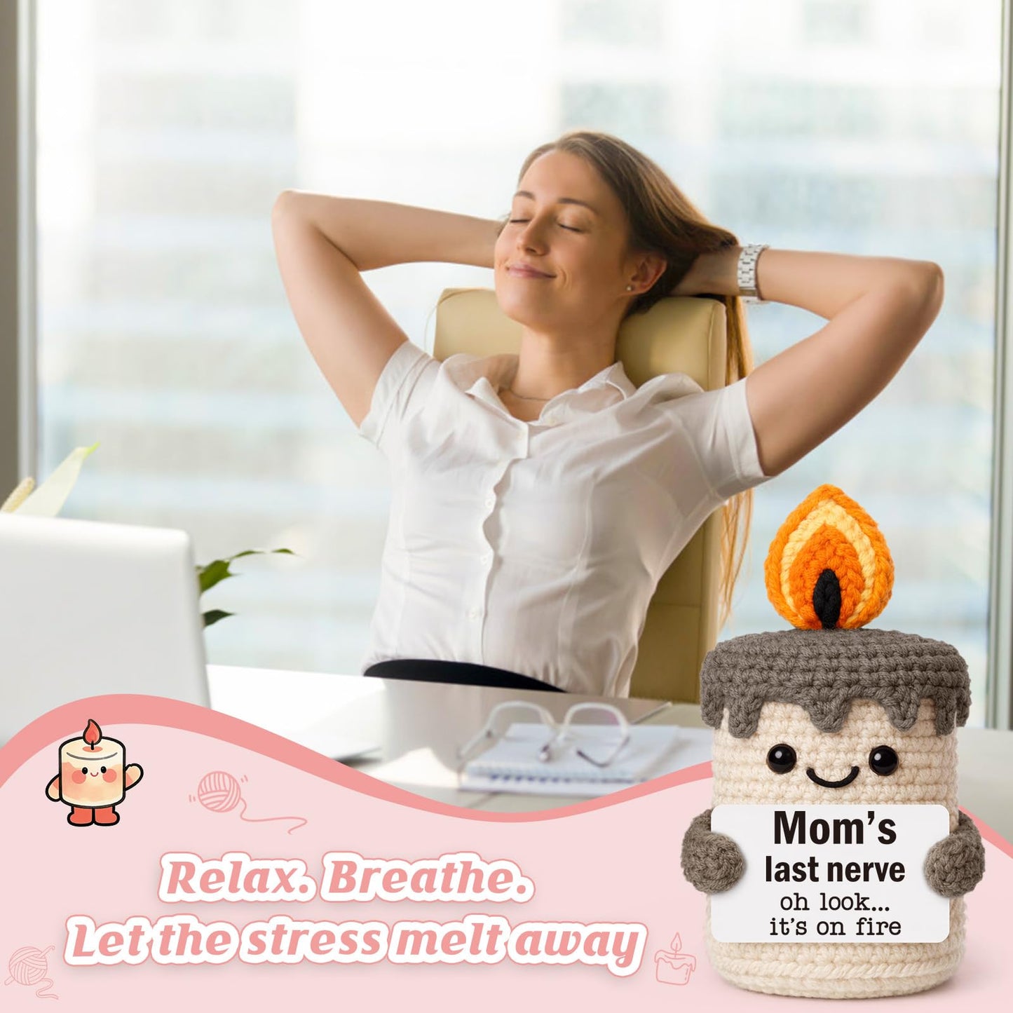 YUEYUQIU Funny Mom Gifts for Mothers Day - Birthday Gifts for Mom from Daughter Son, Cute Christmas Mother's Day Easter Candle Gift for Mother Mama Mommy - Handmade Crochet Mom's Last Nerve Candle