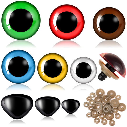 UPINS 180 Pieces 12-30 mm Large Safety Eyes and Nose with Washers for Amigurumi Stuffed Animal Eyes Plastic Craft Doll Crochet Eyes for DIY of Puppet, Bear, Toy Making Supplies (Assorted Colors)