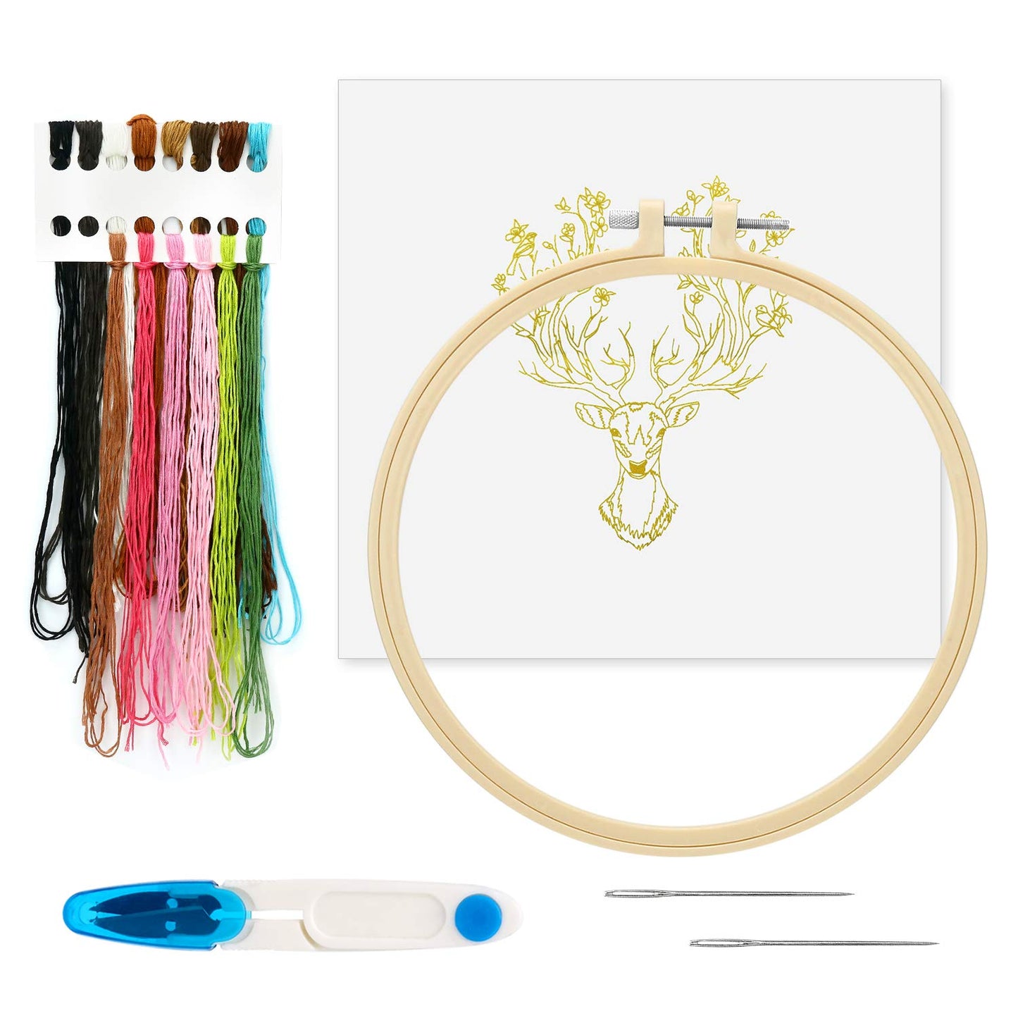 Maydear Embroidery Kit for Beginners Adults with Flower Pattern, Cross Stitch Kits, French Stamped Embroidery Starter Kit Including Embroidery Hoop Color Threads and Embroidery Scissors