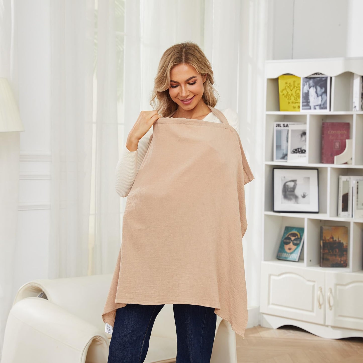 PPOGOO Muslin Nursing Cover for Baby Breastfeeding, Breathable Privacy Nursing Covers for Mom 100% Cotton Breastfeeding Cover with Rigid Hoop for Mother Nursing Apron (Brown)