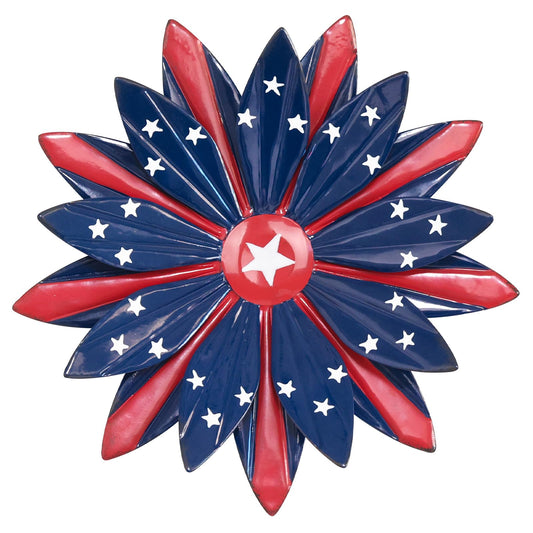 YEAHOME 4th of July Decorations for Home, Blue Red Metal Flower Wall Art for Fourth of July Decor, Stars and Stripes Patriotic Decor Memorial Day Decorations for Indoor Outdoor Garden Lawn Porch