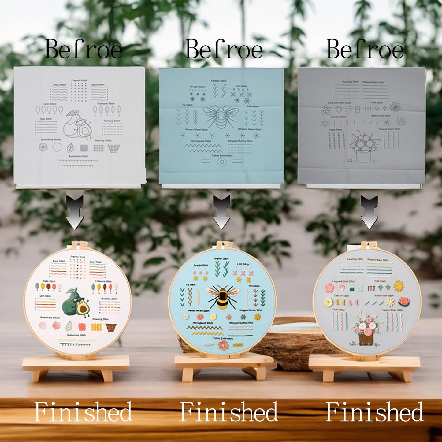 Embroidery Kit for Beginners Adults Cross Stitch Starter Kit Needle Point Supplies 33 Basic Stitches in 3 Set, DIY Craft Lover Starter Hand Stitch (Flower)