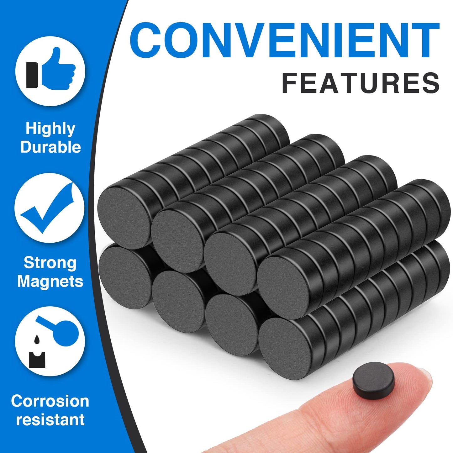 TRYMAG Small Black 8x3mm Disc Magnets, 80Pcs Strong Rare Earth Tiny Black Round Button Magnets for Fridge, Whiteboard, Billboard, Hobbies, Office, DIY
