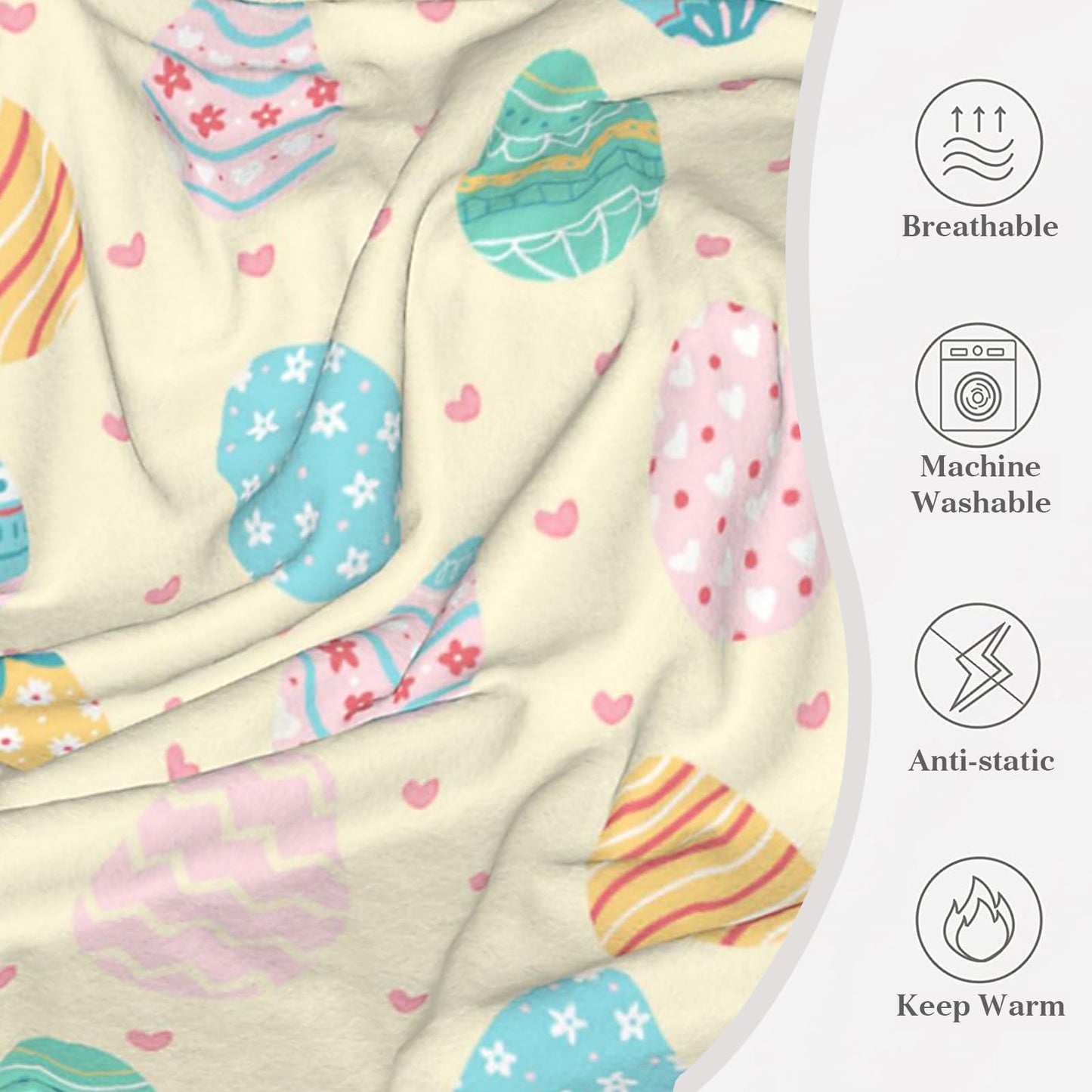 Happy Easter Day Eggs Throw Blanket, Cute Soft Ligtweight Fleece Blanket, Yellow Durable Cozy Anti-Pilling Flannel Blanket for Baby Kids Girls Gift Home Decor 40x50 inches
