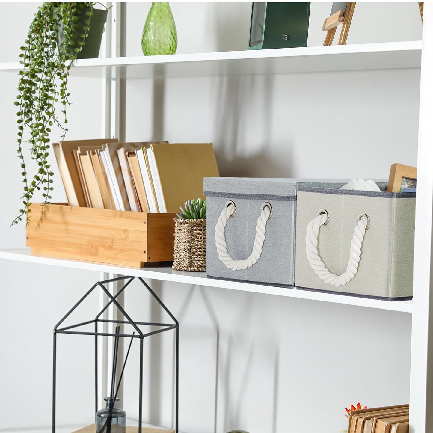 Large Fabric Storage Bins for Shelves with Handles 3 Pack | Storage Baskets for Organizing and Cloth Bins | Folding Rectangle Closet storage bins for Cloth and Magazine,Beige,15"W x 10.5"D x 8.5"H