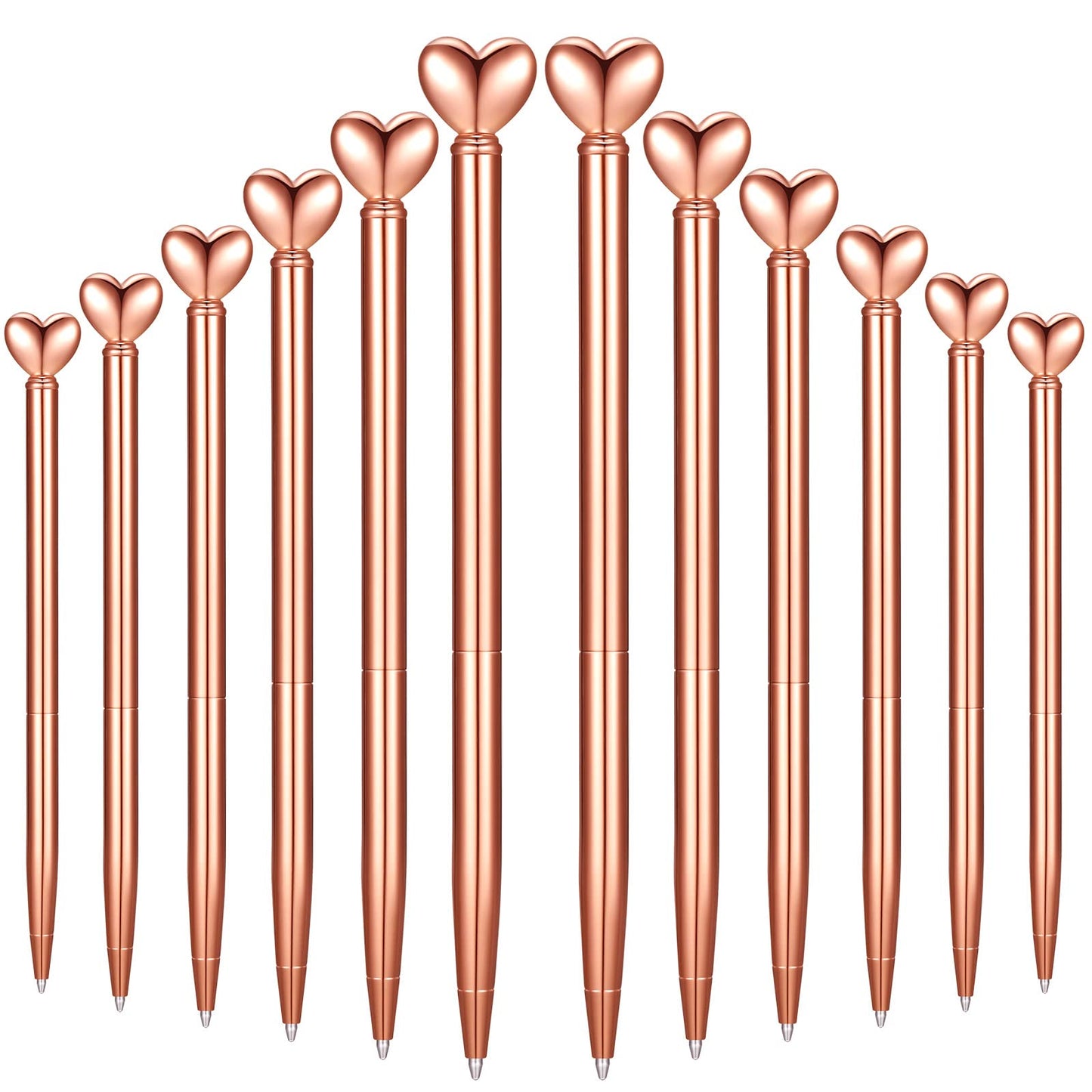 12 Pieces Valentine Heart Shaped Pens Black Ink Retractable Metal Decorative Cute Pens Heart Ballpoint for Valentines Party Favor Women Wedding Bridal Shower Gifts(Rose Gold)