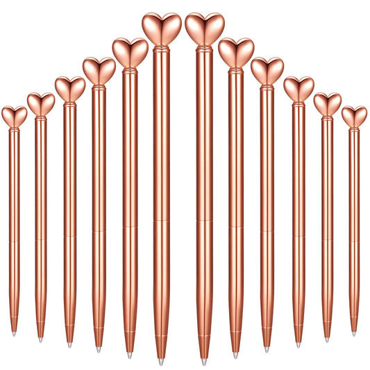 12 Pieces Valentine Heart Shaped Pens Black Ink Retractable Metal Decorative Cute Pens Heart Ballpoint for Valentines Party Favor Women Wedding Bridal Shower Gifts(Rose Gold)