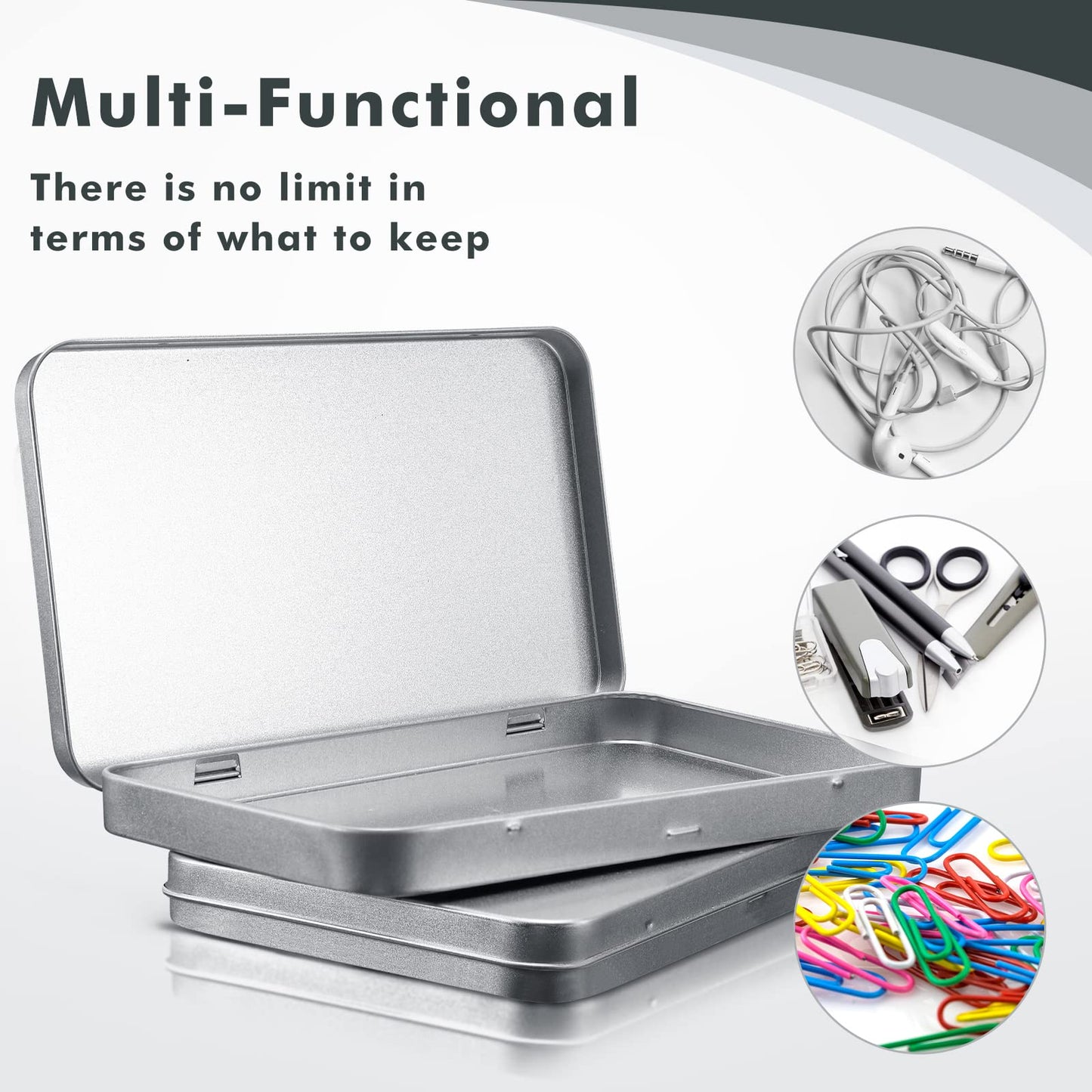 Geiserailie 4 Pack Rectangular Metal Tin Box with Lid Metal Hinged Lid Tin Empty Box Container Storage for Watercolor Jewelry Pen Eraser Pill Candy Craft Organize 7.0 x 4.2 x 0.6'' (Sliver)