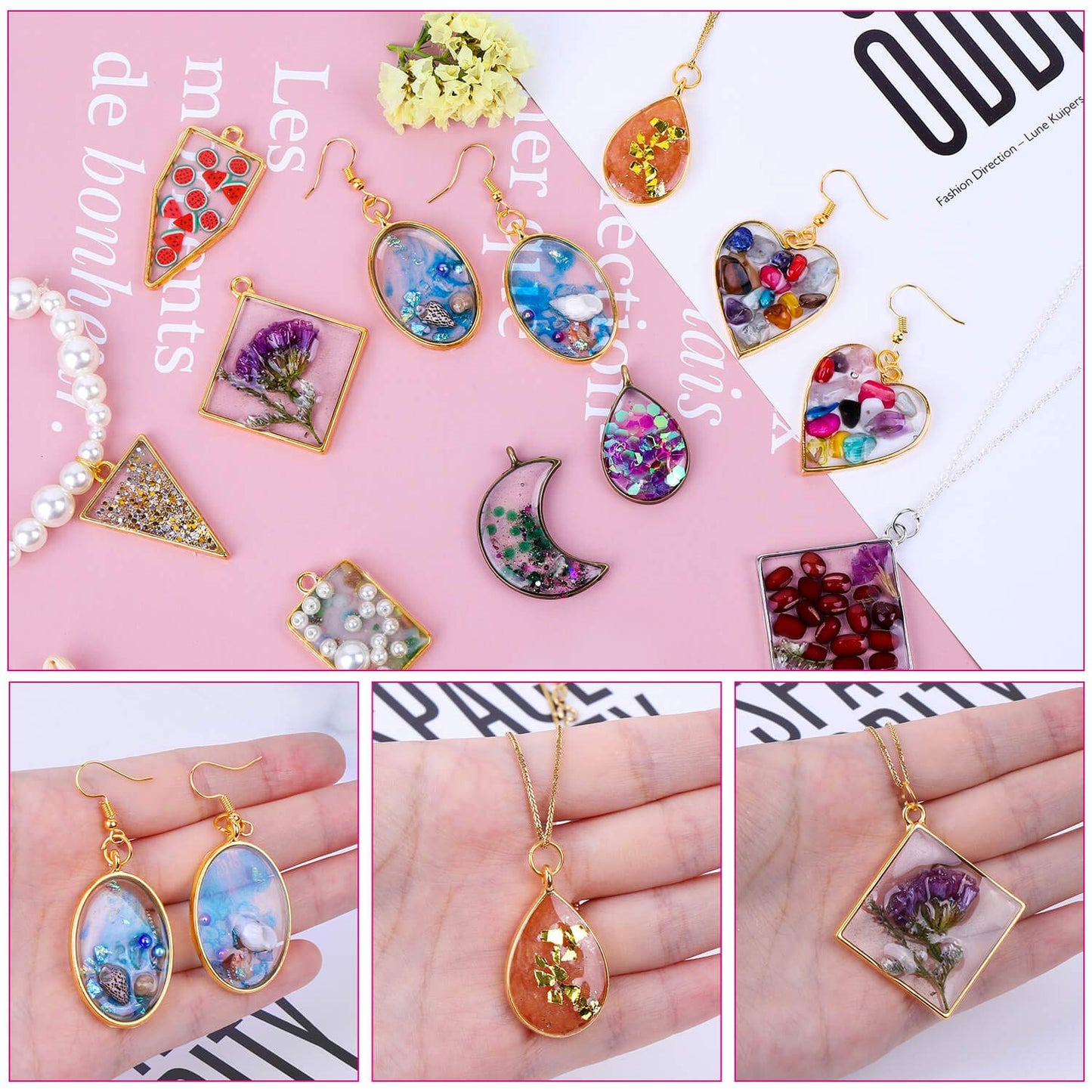 Shynek 60Pcs Hollow Frame Pendants Resin Craft Bezels Jewelry Molds for Resin Casting, Necklaces Earrings Making Supplies