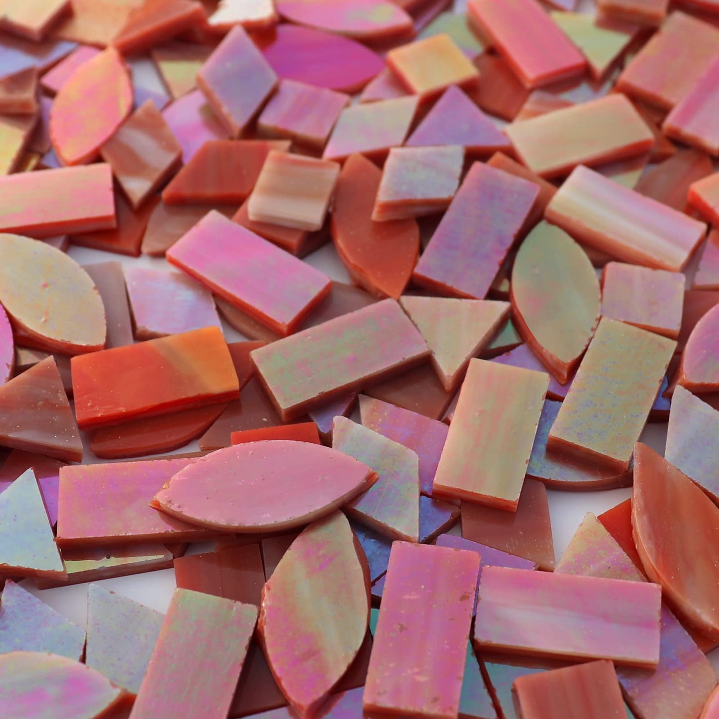 LITMIND Iridescent Glass Mosaic Tiles for Crafts, 240 Pieces 5 Shapes Mixed Stained Glass Pieces, Mosaic Kits for Adults (Iridescent Orange Red)