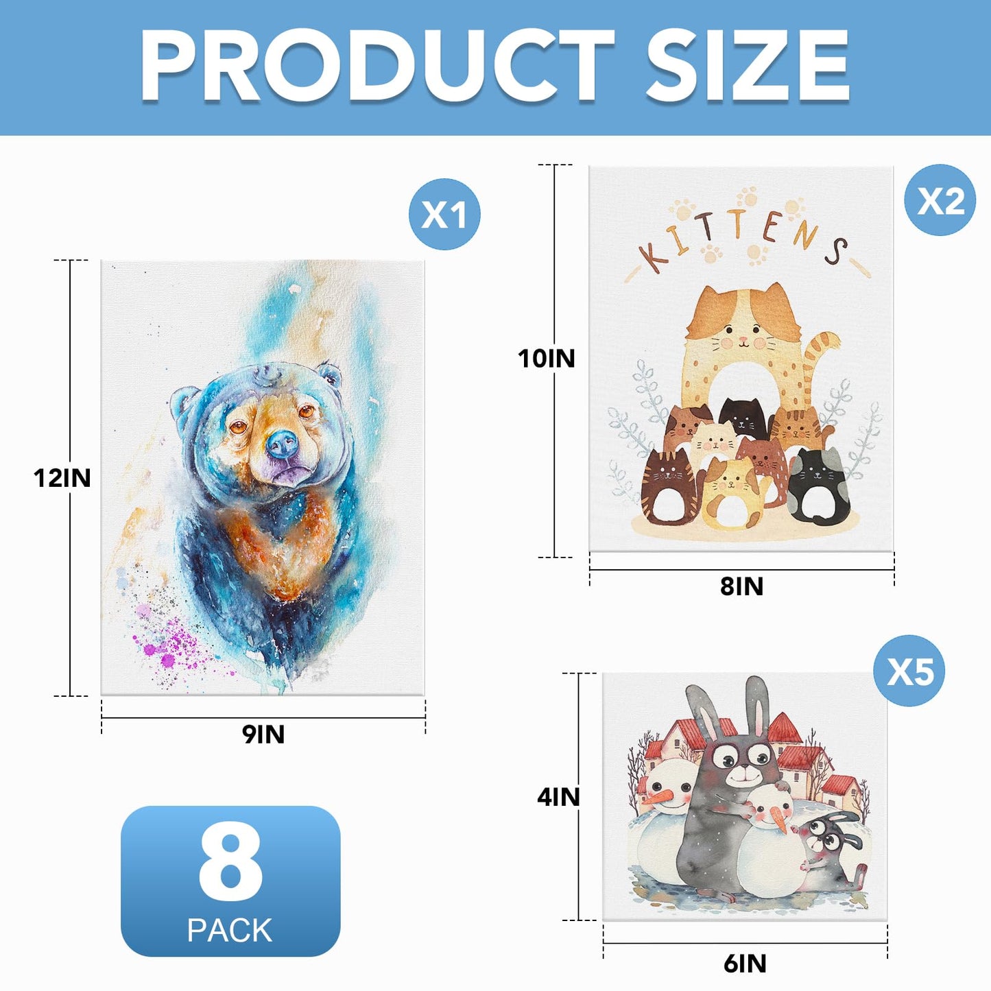 Canvases for Painting 8Pack Painting Canvas with 9x12,8x10,4x6,Canvas Panels for Oil Paint,Watercolor,Acrylic Paint,Gouache and Tempera.