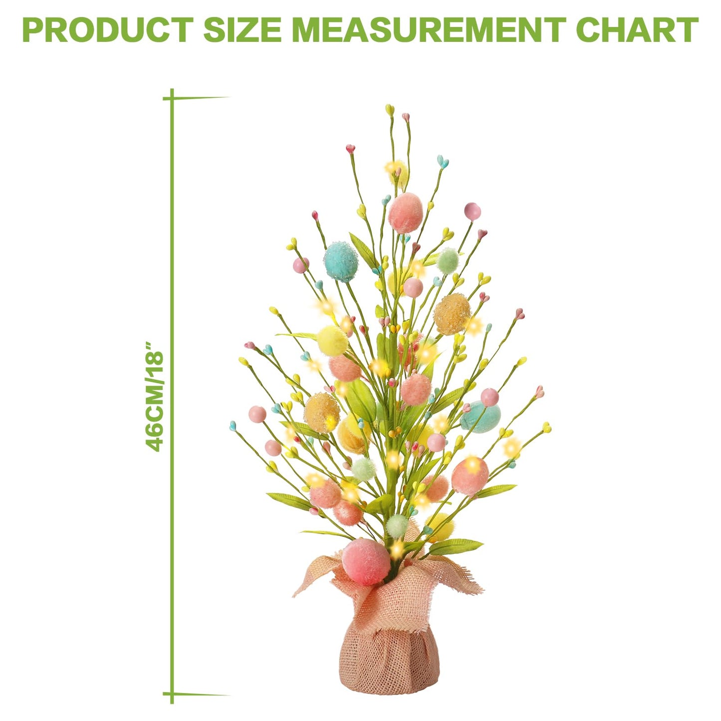 Easter Decorations, Artificial 18 Inch Pre-Lit Easter Egg Tree Tabletop Decor with Delicate Ornaments, for Home Party Wedding Holiday Spring Summer Decoration, Pink/Blue/Yellow.