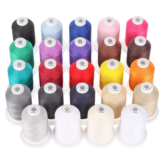 18 Options - Multi-Purpose 100% Mercerized Cotton Threads 50S/3 600M(660Y) Each Spool for Quilting, Serger, Sewing and Embroidery - 24 Basic Colors