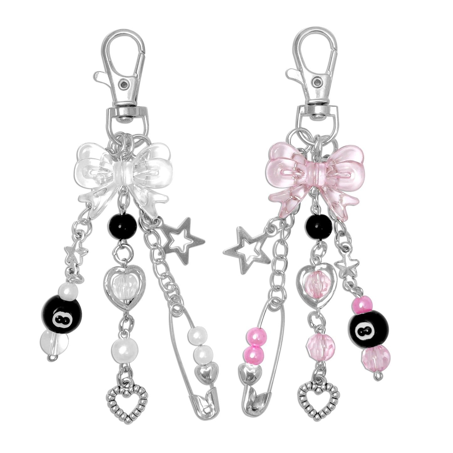 cioatu Y2K Aesthetic Keychains for Women Cute Flowers Star Cake Jellyfish Keychins Charms Kawaii Bag Purse Decor (Pink & Clear Bow)