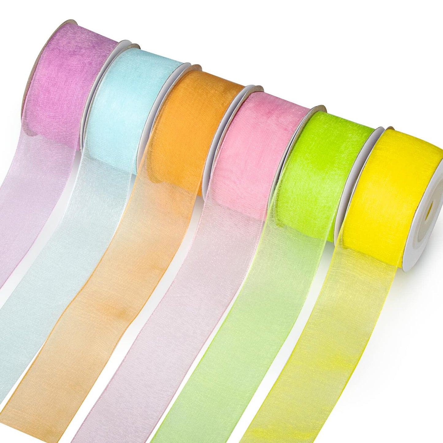 6 Spools Ribbon Sheer Chiffon Ribbon Gift Wrapping Ribbon Summer Ribbon Organza Ribbon for Crafts, 1 Inch Wide 60 Yards