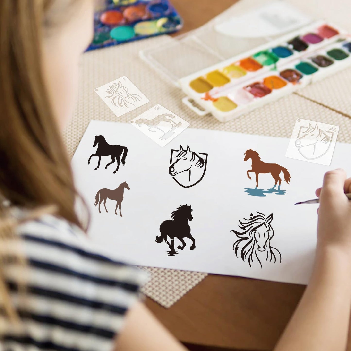 Small Stencils for Painting on Wood Reusable, 3 Inch Reusable Stencil for Craft Ornament Paint Template Stencils for Wall Card Rock Wood Signs Coasters Canvas Home Decor (Horse)