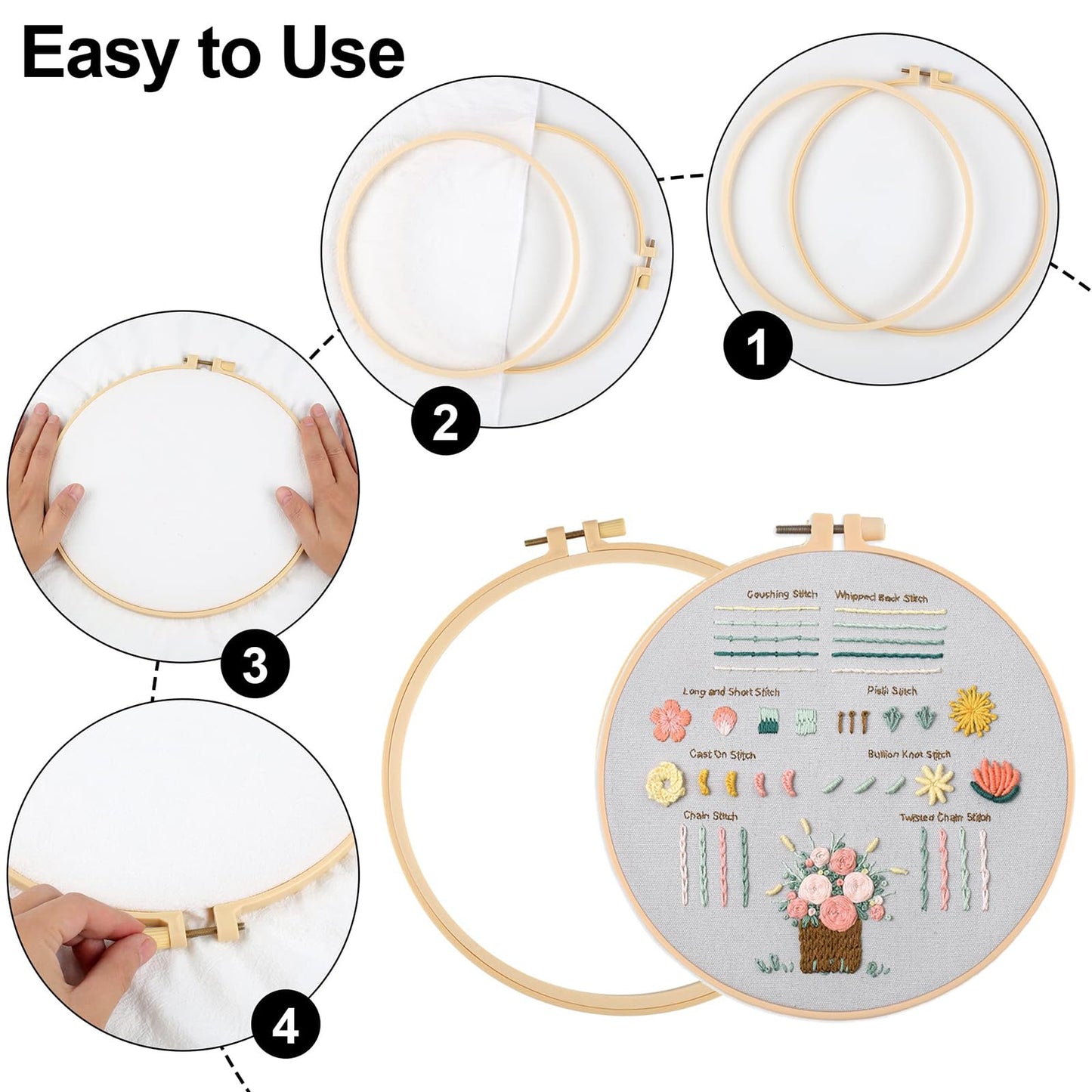 Embroidery Kit for Beginners Adults Cross Stitch Starter Kit Needle Point Supplies 33 Basic Stitches in 3 Set, DIY Craft Lover Starter Hand Stitch (Flower)