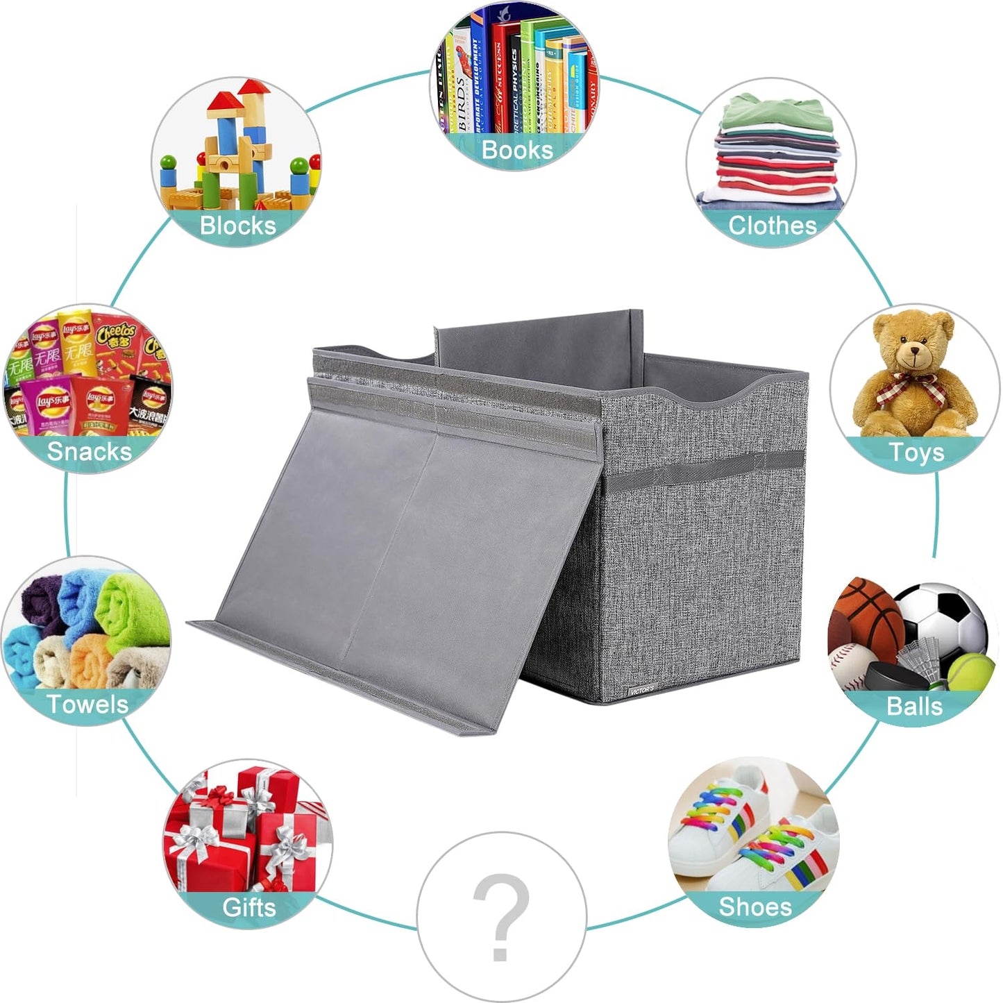 VICTOR'S Kids Toy Box Chest - Extra Large Lightweight Collapsible Toy Storage Organizer Boxes Bins Baskets for Kids, Boys, Girls, Nursery Room, Playroom, Closet (Linen Gray)
