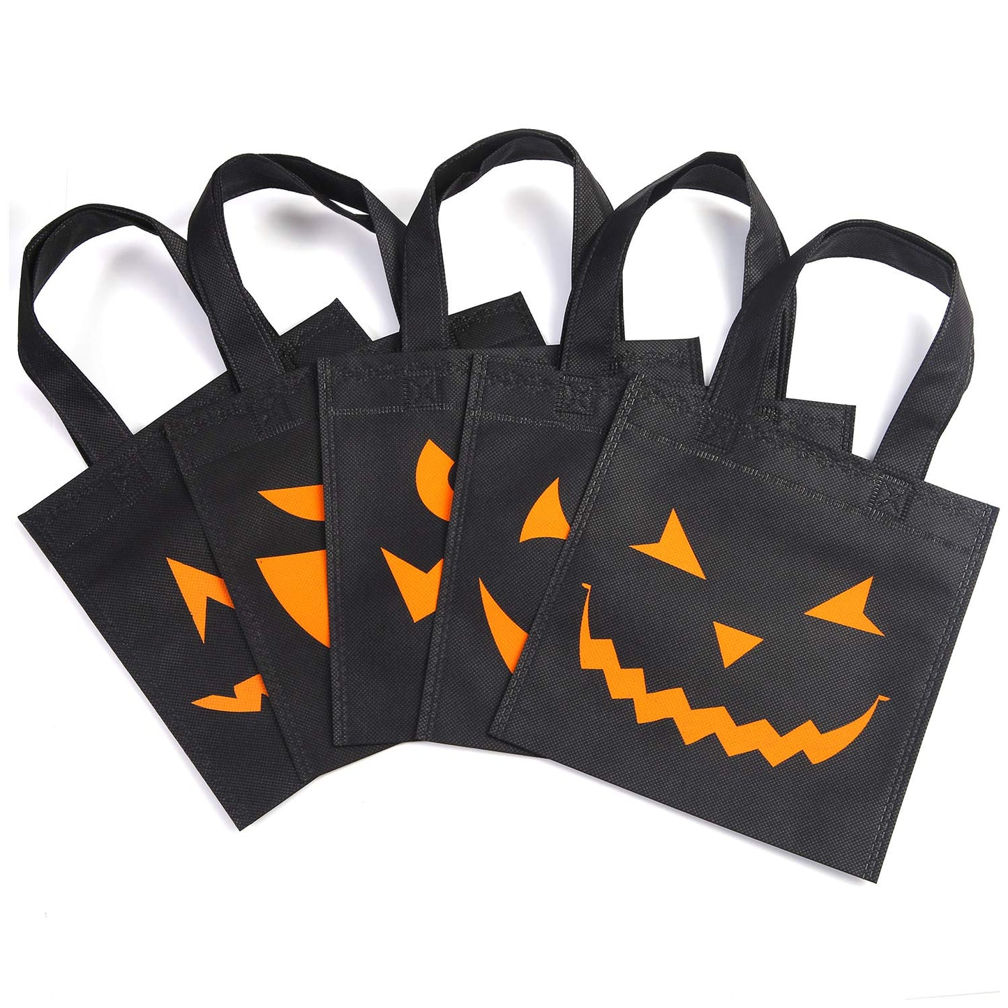 Elcoho 30 Packs Halloween Trick or Treat Non-woven Bags Pumpkin Bag Party Goody Tote Bags Gift Bag with Handles Party Favors, 8 by 8 Inches, 10 Styles
