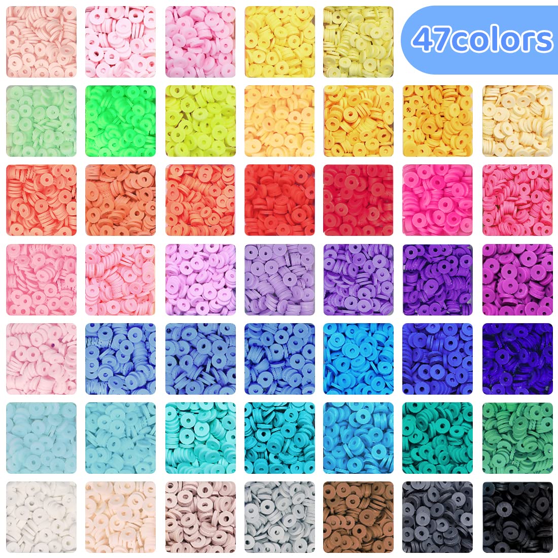 Redtwo 6800 pcs Clay Beads Bracelet Making Kit, Flat Beads for Jewelry Making, Polymer Heishi Set for Bracelet Necklace DIY Crafts Gift for Girls Ages 6-12