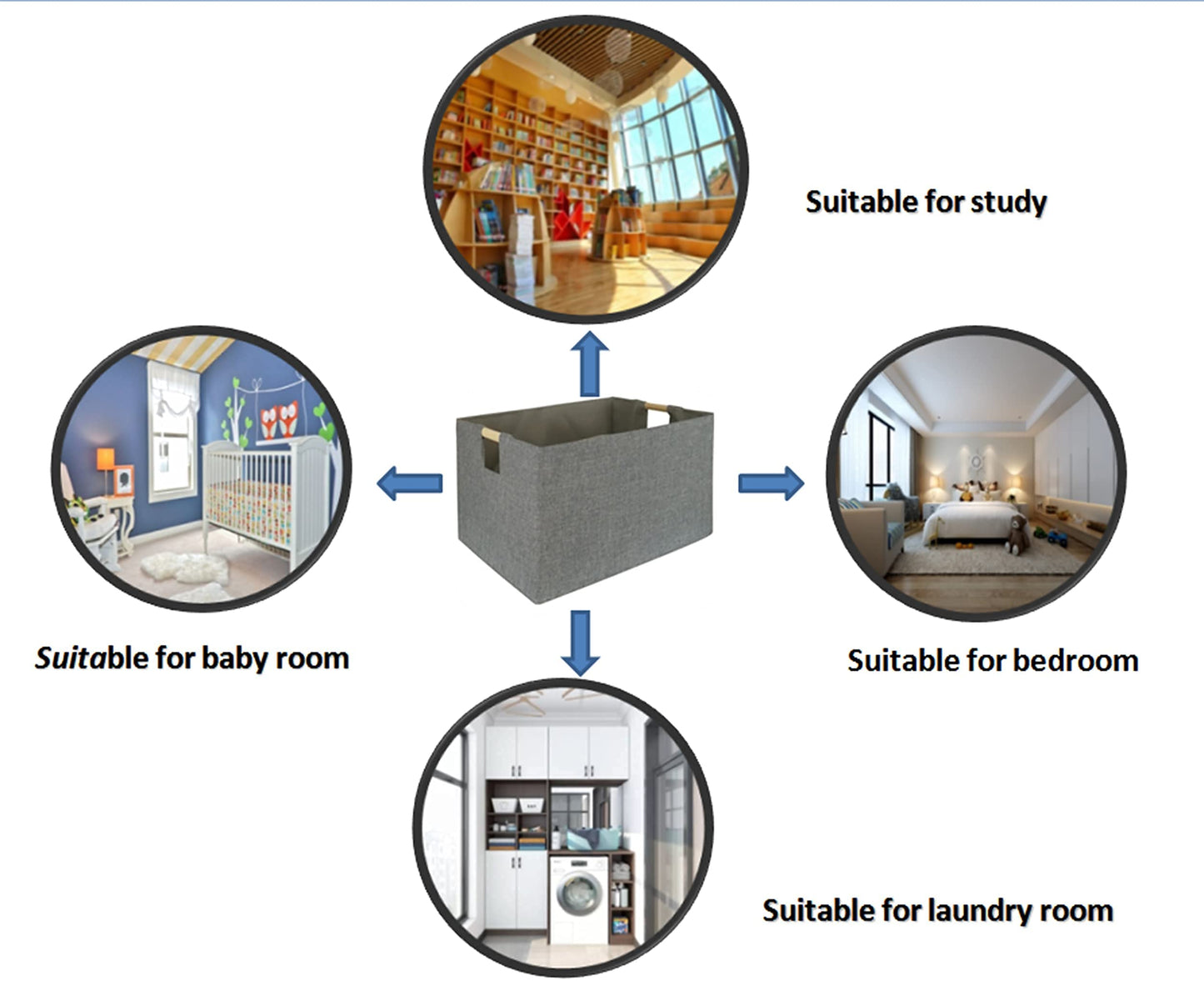 Storage Bin for Shelves Rectangle Closet Baskets Foldable Box with Handles Gray Shelf Baskets Toy Boxes for Home Office Car Dormroom