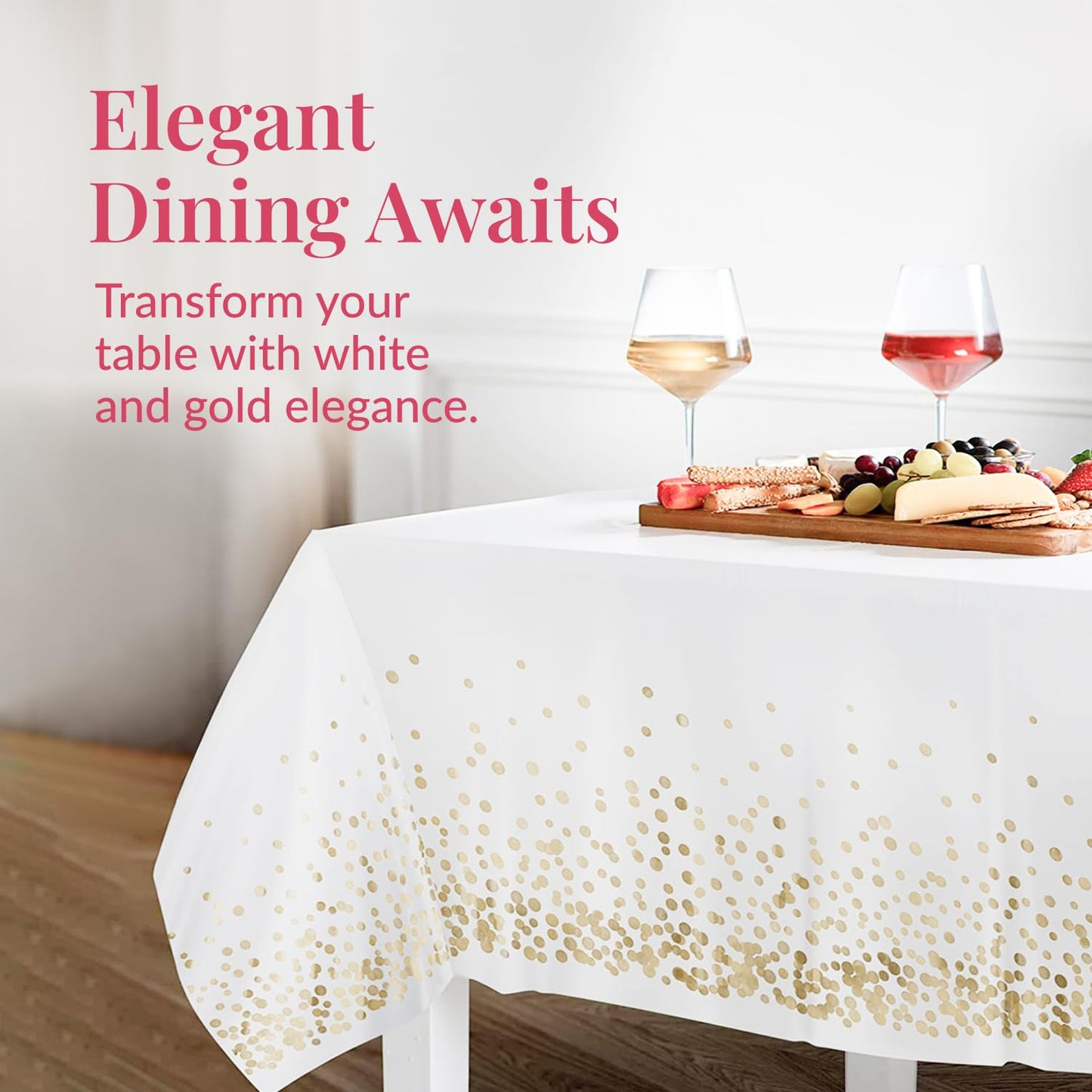 Prestee Rose Gold Plastic Table Cloth Disposable, 4 Pack - 54x108 Inch Rectangle Tablecloths for Wedding and Party - Heavy-Duty, Waterproof Table Covers - Pink and Gold, for Birthday or Fine Dining