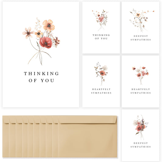 Sympathy Cards with Envelopes,Sympathy Cards Set of 48,Condolence Card with Matching Peel-and-Seal Rustic Envelopes,Each Card Comes with Heartfelt Condolences