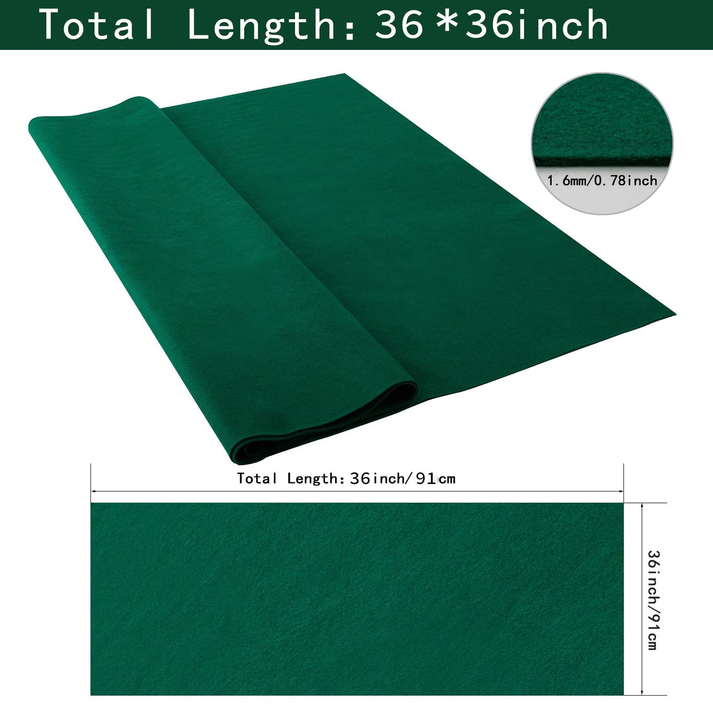 HaoFeijh Green Felt Fabric 36 * 36 Inch Wide 1.6mm,Fabric Sheets Soft Woven Acrylic Craft Fabric for DIY Craft Work Sewing Patchwork,Craft Felt
