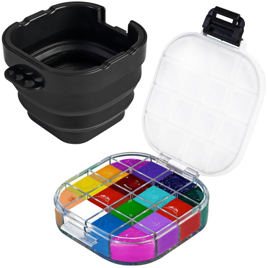 16-Well Empty Paint Organizer with Airtight Preservation, Each Cell Holds Up to 8ml of Paint Color for Easy Transportation, Small Lid Palette for Watercolor Gouache Acrylic Paint (Black)
