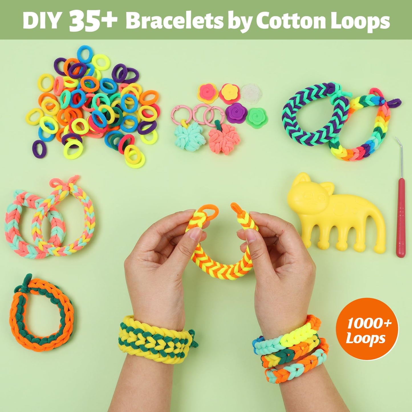 IQKidz Arts and Crafts for Kids Ages 6-8 8-12, Bracelets Making Loom Kit with 1000+ Loop Bands, DIY Hair Tie Bracelet Make Toy Set, Great Birthday Present for Girls 7 9 10 11 13 Year Old