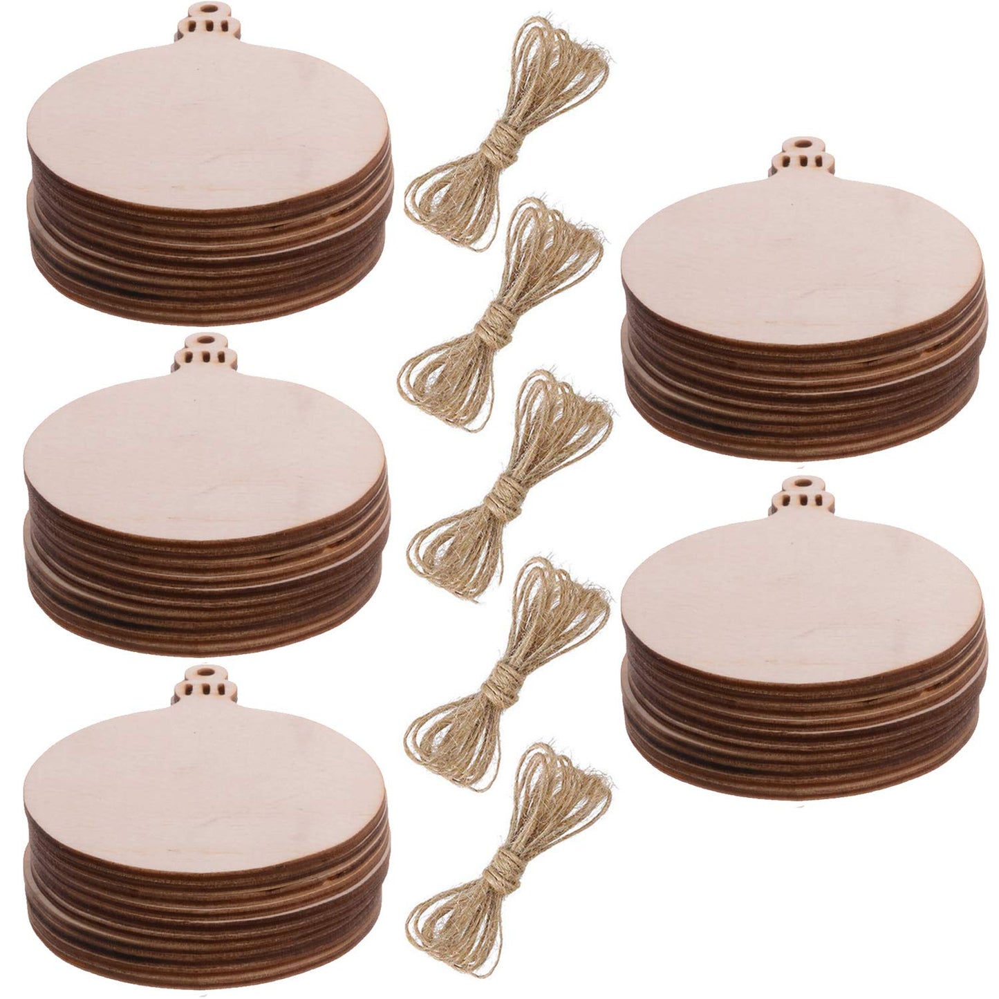 Christmas Wooden Crafts Hanging Ornaments Christmas Tree Decoration Unfinished Wood Cutouts for DIY Blank Slices to Paint (50PCs Round Style)