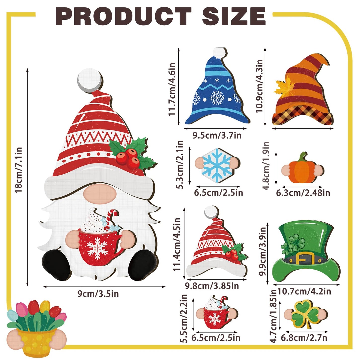 32 Pcs Christmas Interchangeable Wooden Gnome Decor DIY Holiday Christmas Seasonal Tiered Tray Decoration Gnomes with Magnet Pieces Welcome Sign for Xmas Holiday Decorations (Cute)