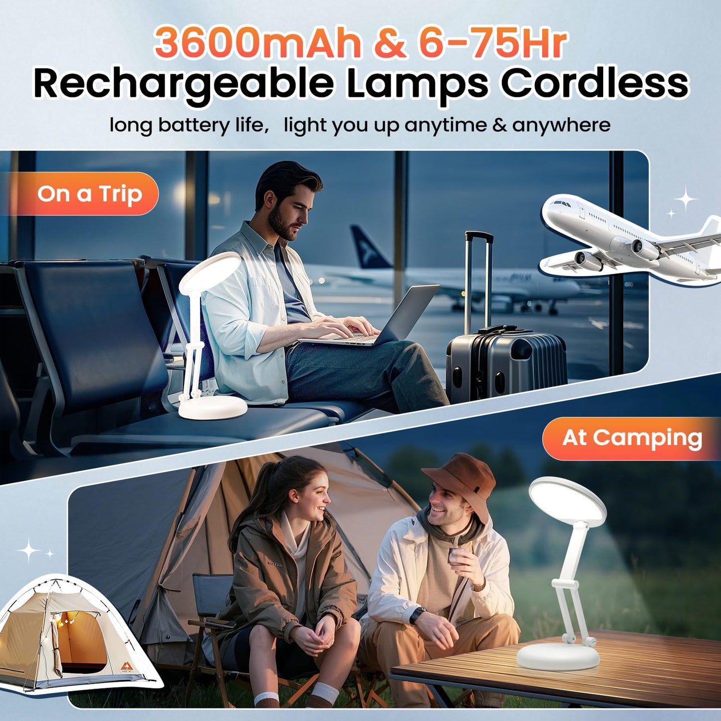 Battery Operated Lamp Rechargeable Lamp Foldable & Portable Light, 8 Brightness Dimmable Cordless Lamp Rechargeable Light Wireless Lamp Mini Lamp, Battery Lamp Battery Lights Nail Light for Desk, LED