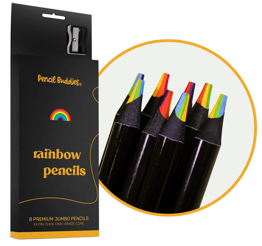 7 in 1 Rainbow Colored Pencils, Jumbo Color Pencils for Kids & Adults, Multicolored Pencils, Drawing Pencils for Sketching & Coloring, Rainbow Pencils - Kids & Adults, Art Supplies, 8 Pack + Sharpener