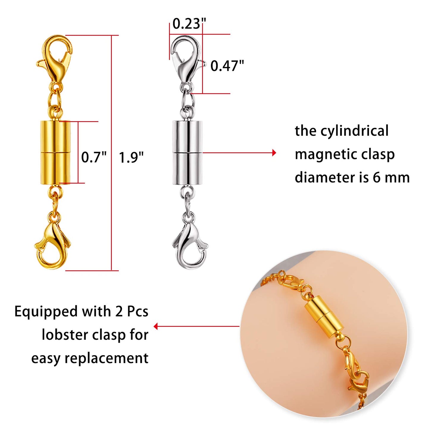 Yaomiao 30 Pcs Gold and Silver Necklace Clasps Magnetic Jewelry Locking Clasps and Closures Bracelet Lobster Clasp Connector for DIY Necklace Bracelet Jewelry Crafts Making Supplies
