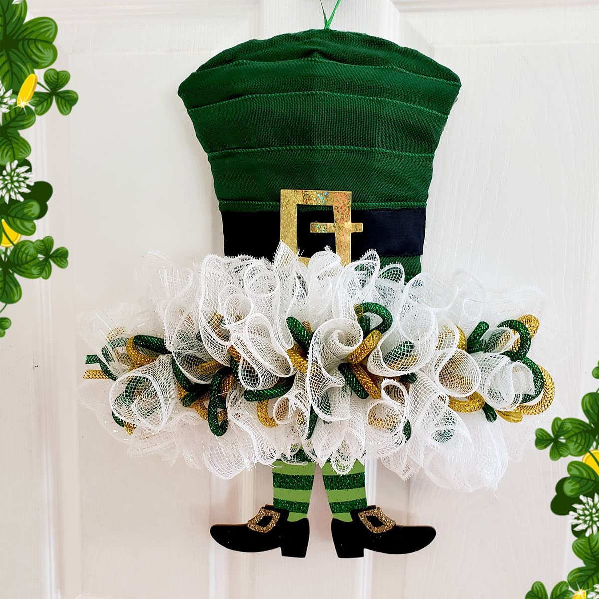 4 Roll St. Patrick's Day Poly Mesh Ribbon, St. Patrick's Day Green White Wired Edge Ribbon 10 Inch x 30 feet Poly Decorations Mesh Ribbon for St. Patrick's Day Holiday Craft Wreaths Decorating