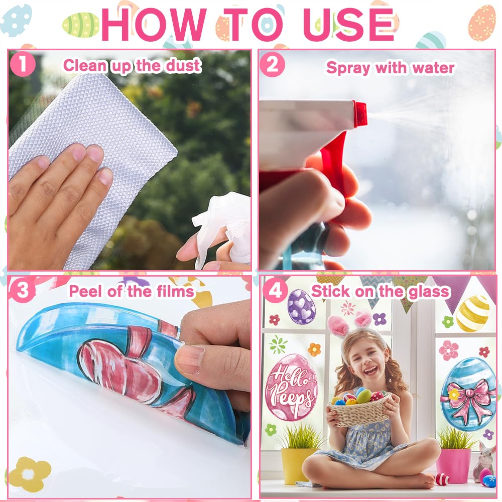 DIYDEC 6 Sheets Easter Window Clings Large Easter Eggs Window Decals Oil Painting Eggs Flowers Stickers for Home Office School Decor Spring Glass Window Decoration