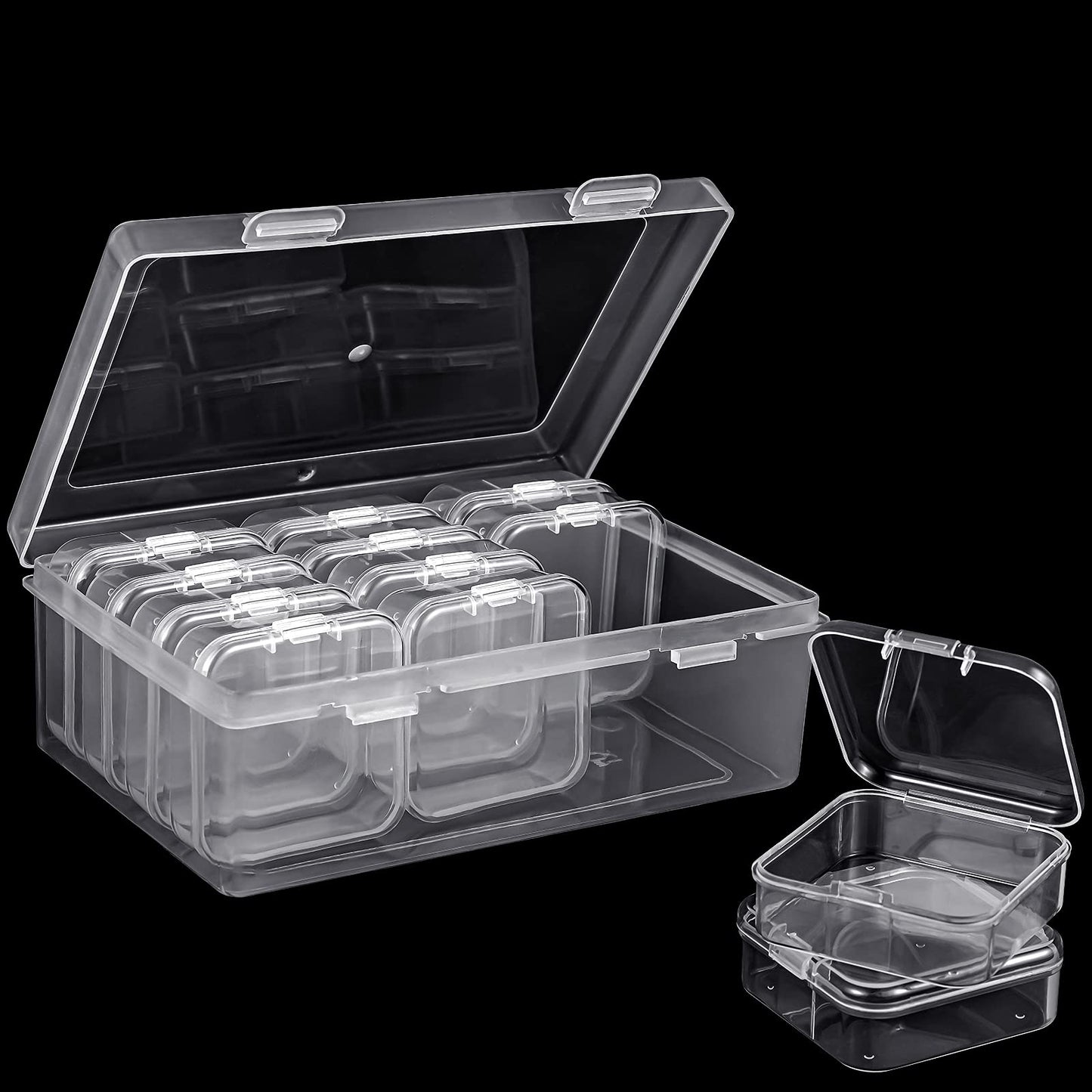 12 Pieces Small Clear Plastic Beads Storage Container and Organizer Transparent Boxes with Hinged Lid for Storage of Small Items, Jewelry, Diamonds, DIY Art Craft Accessory (2.12 x 2.12 x 0.79 inch)