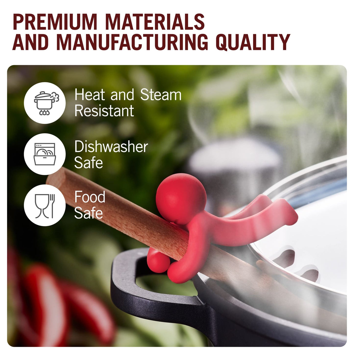 Monkey Business Spoon Saver - Hug Doug Silicone Spoon Saver and Rest, Adjustable to Most Kitchen Cooking Utensils, Red