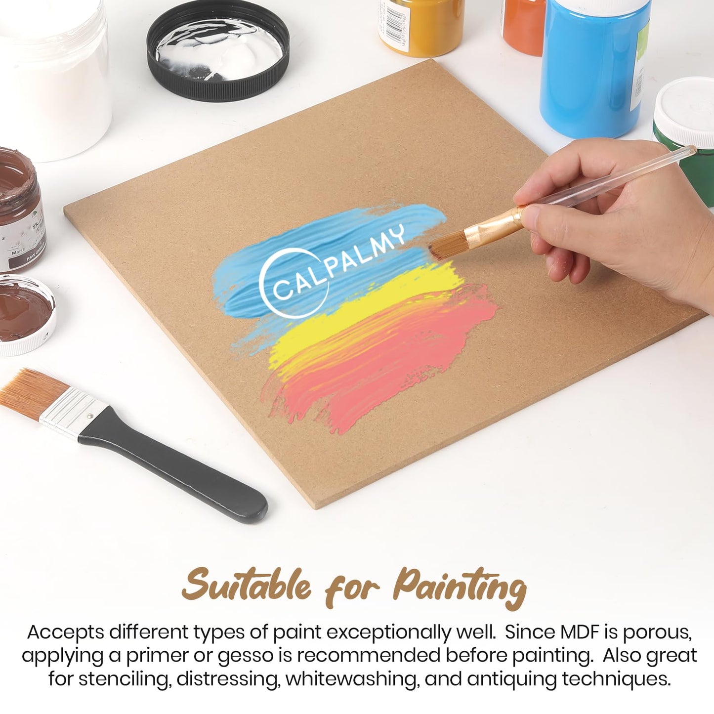 CALPALMY 12-Pack MDF Board 1/4 Inch Thick 12" x 12" Unfinished Wood Panels, 6mm Thick Medium Density Fiberboard Wood Boards for Crafts, Painting, Carpentry, Engraving, Interior Design, and More