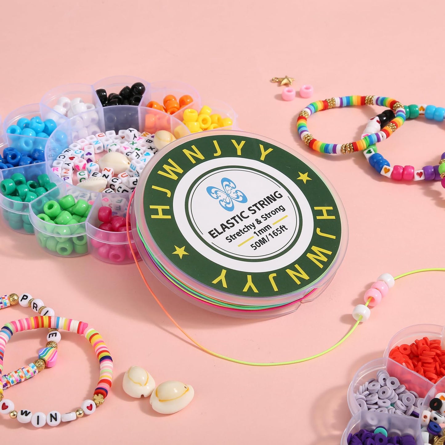 HJWNJYY Stretchy Bracelet String,1 mm 165 Feet Sturdy Durable Elastic String Cord for Jewelry Making, Necklaces, Beading and Crafts (Rainbow)