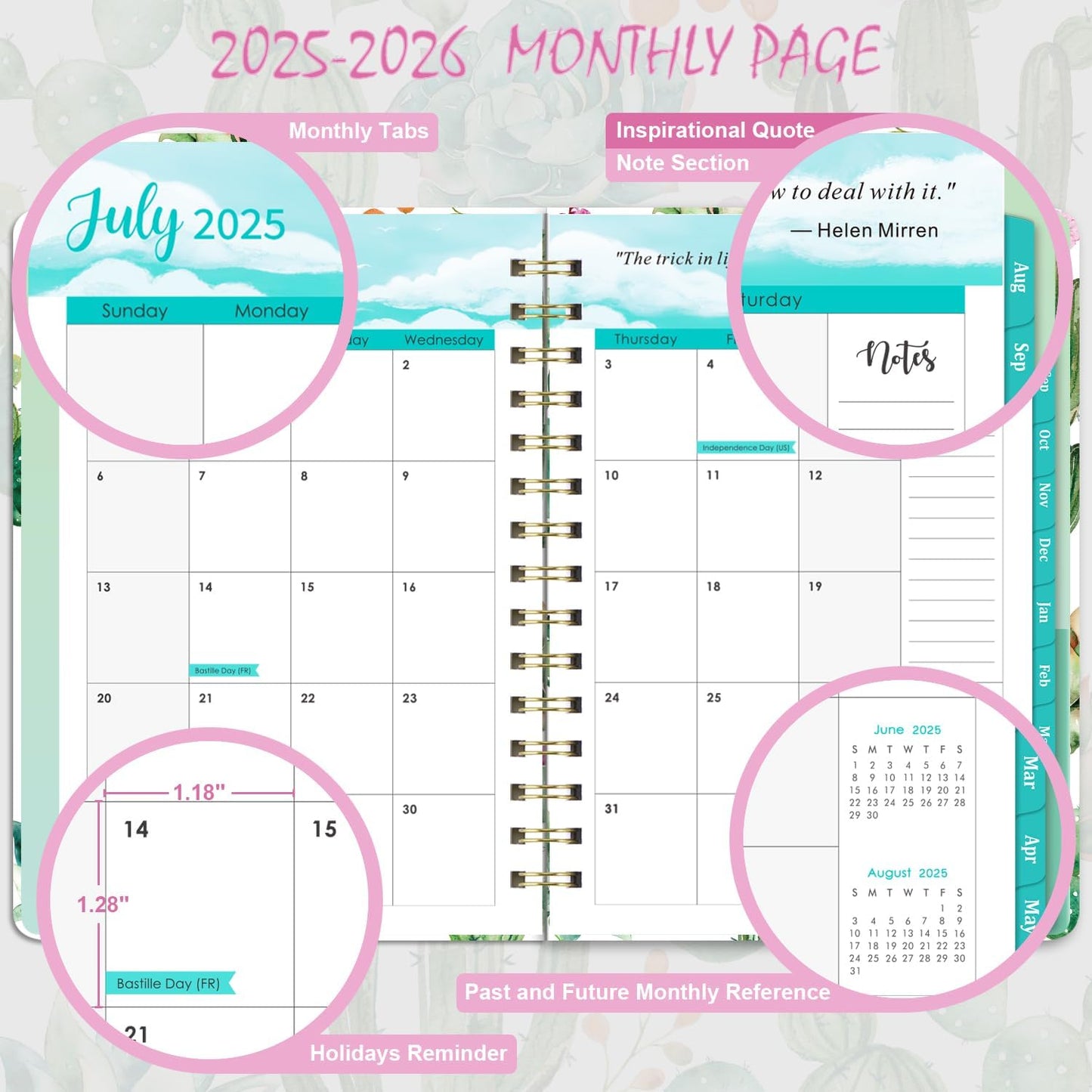 2025-2026 Planner - Planner 2025-2026, Jul 2025 - Jun 2026, 8.5" x 6.4", Planners with Hardcover, Twin - Wire Binding, Monthly Tabs, Elastic Closure, Daily Organizer