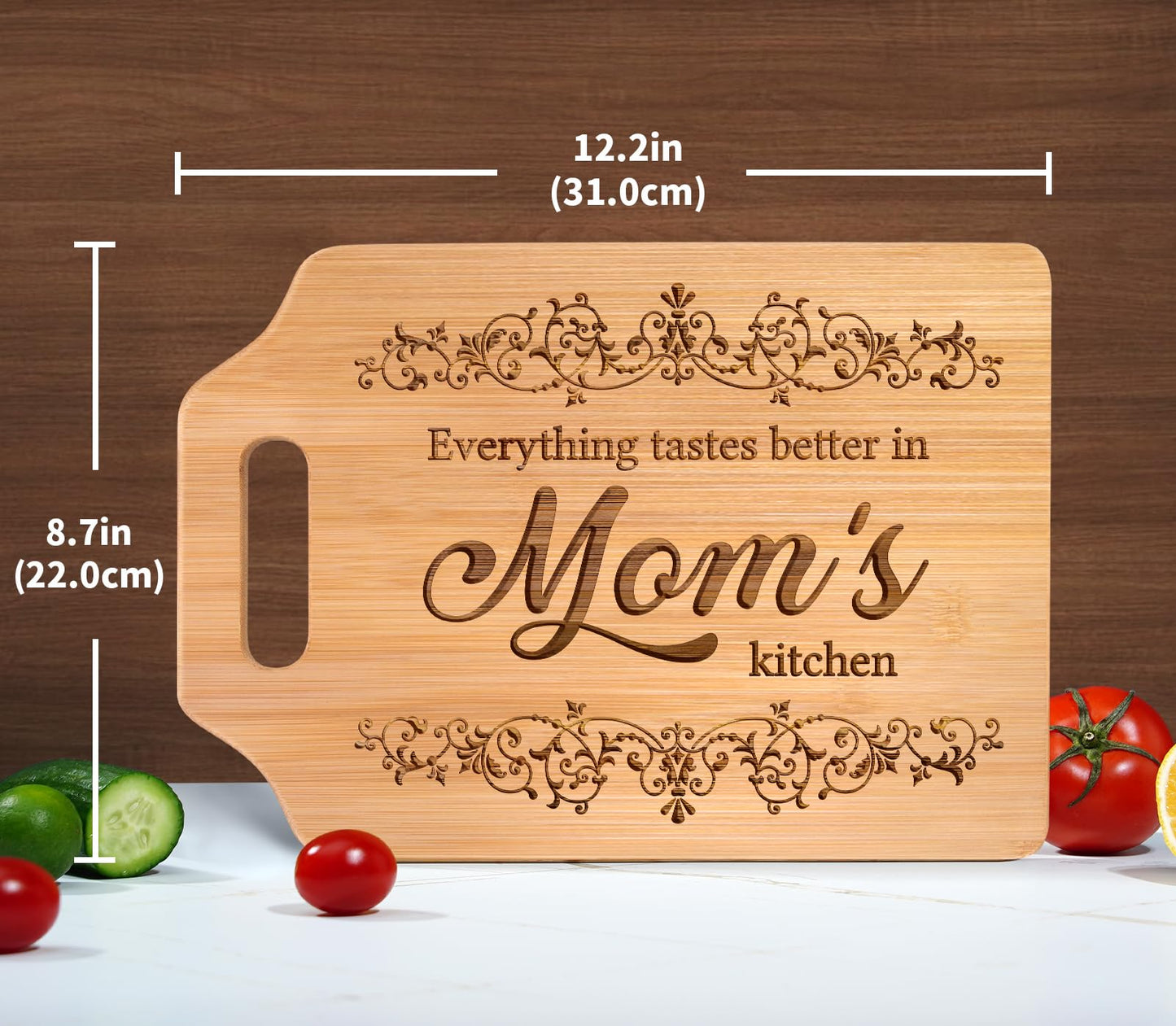 AceThrills Mothers Day Gifts for Mom Gifts, Mom Birthday Gifts for Moms from Daughter Son - Engraved Bamboo Cutting Board 12.3"L x 8.7"W x 0.4"Th
