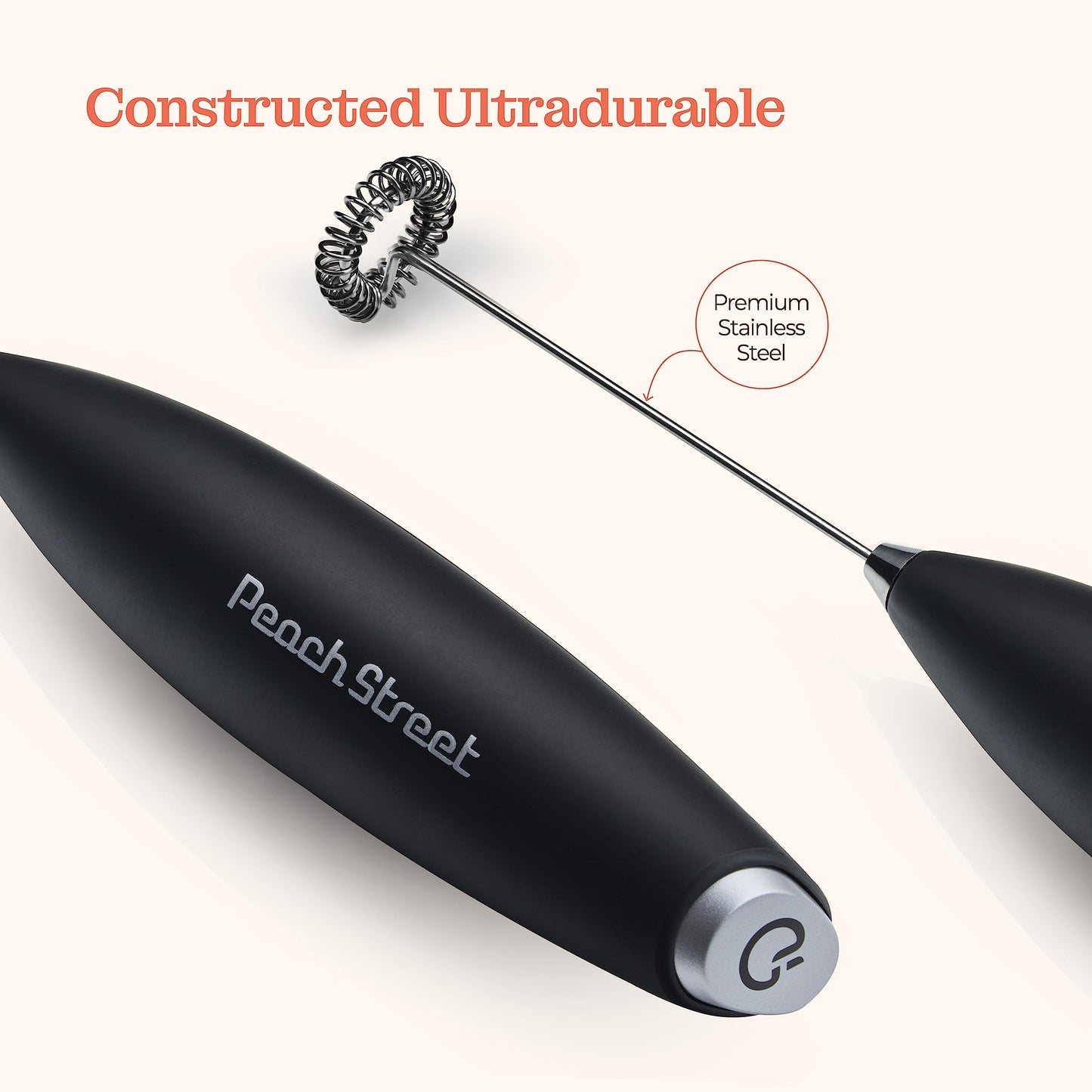 Powerful Handheld Milk Frother, Mini Milk Frother Wand, Battery Operated Stainless Steel Drink Mixer - Milk Frother Stand for Milk Coffee, Lattes, Cappuccino, Frappe, Matcha, Hot Chocolate