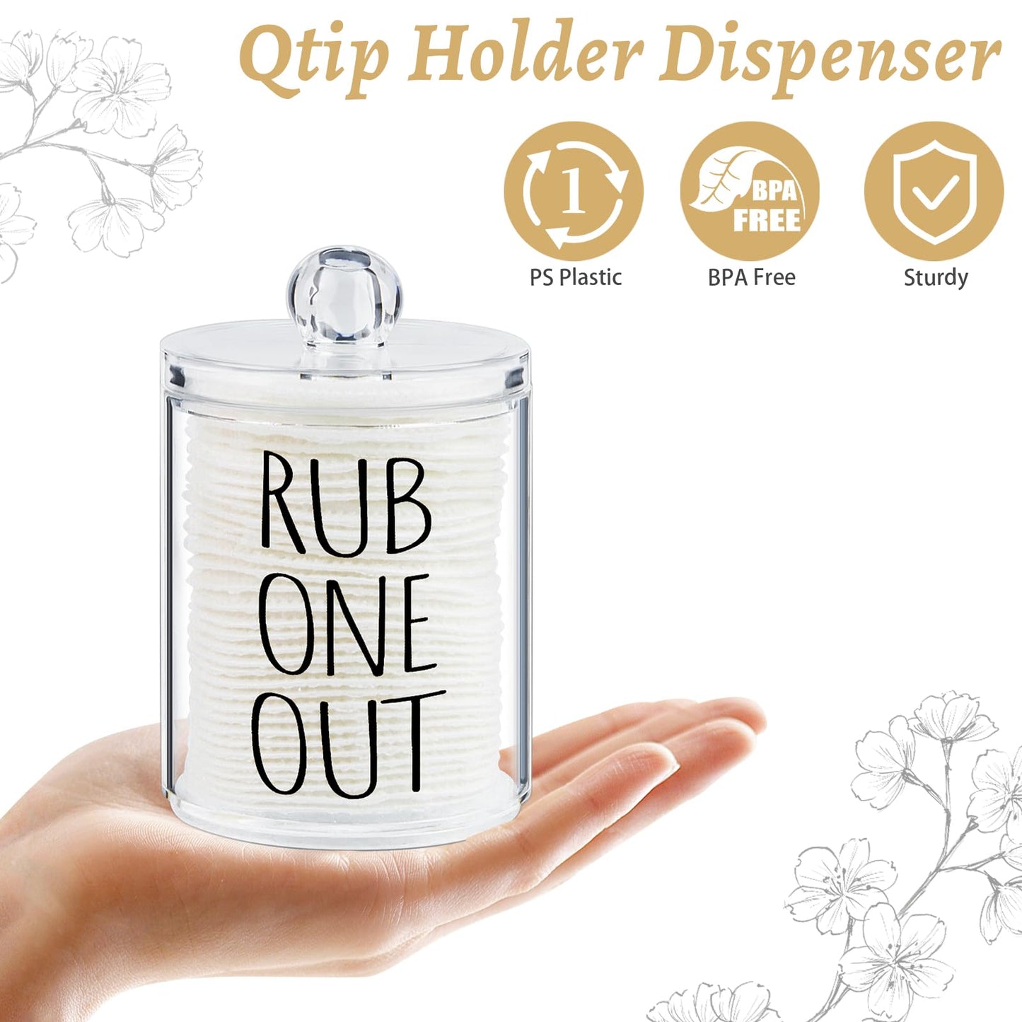 4 Pack Qtip Holder Dispenser with Lids and Labels - 10 oz Acrylic Apothecary Jars Plastic Bathroom Vanity Canister Organizer for Cotton Balls, Pads, Swabs, Floss (Clear)