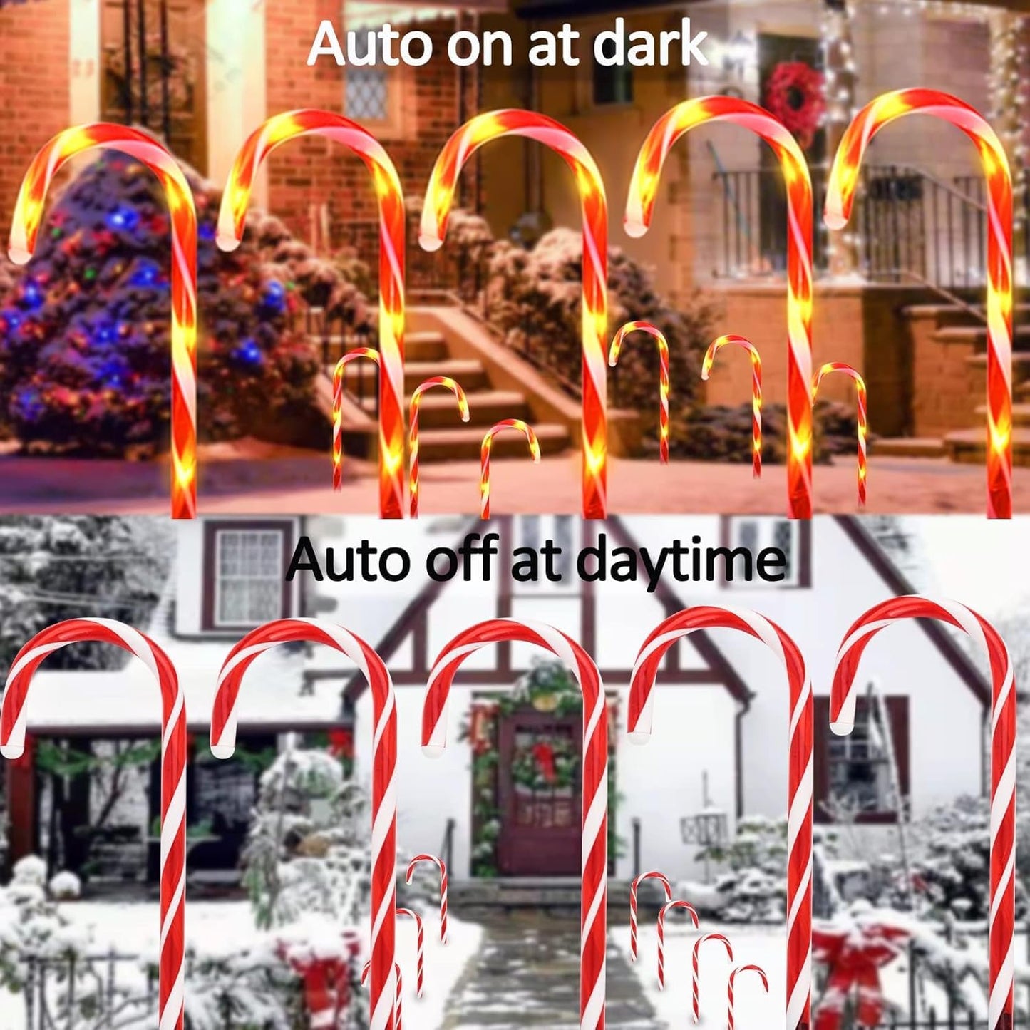 24 Pack Upgraded Solar Candy Cane Lights, Waterproof Outdoor Pathway Stake Christmas Lights with 8 Modes, Solar for Outside Yard Walkway Garden Christmas Decorations