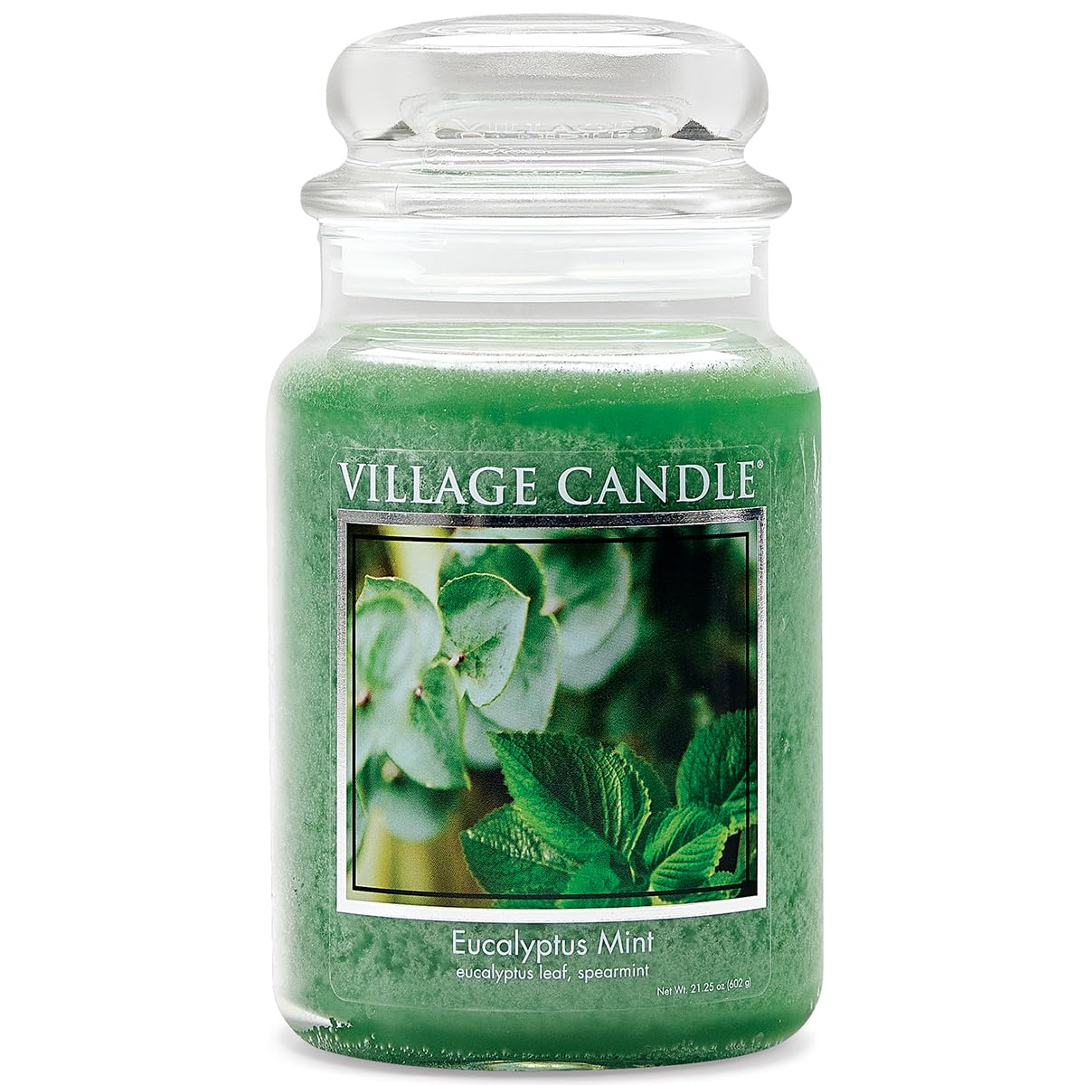 Village Candle Eucalyptus Mint Large Glass Apothecary Jar, Scented Candle, 21.25 oz, Green