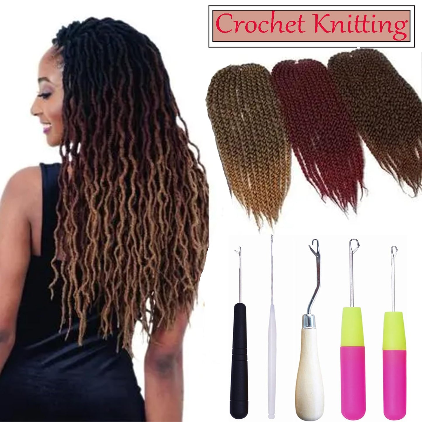 HAMIYELL Pack of 5 Different Sizes Latch Hook Crochet Needle Hook Tools for Braid Hair, Scarf Carpet Making and Other Crafts